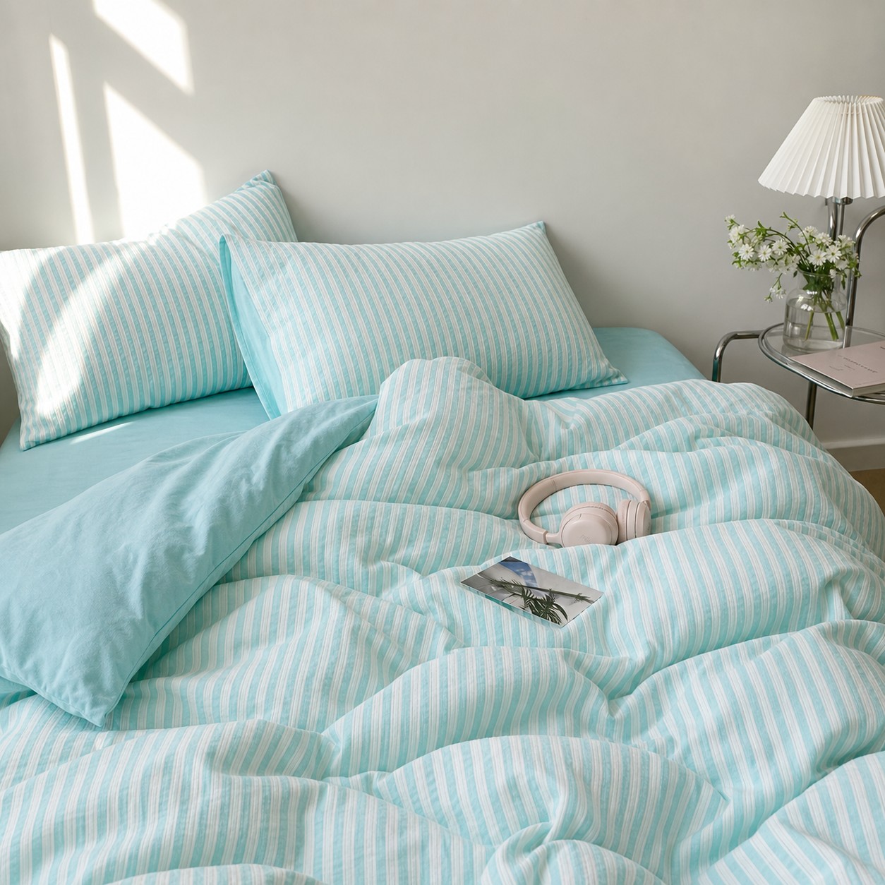 Striped bedding bedroom scene 6