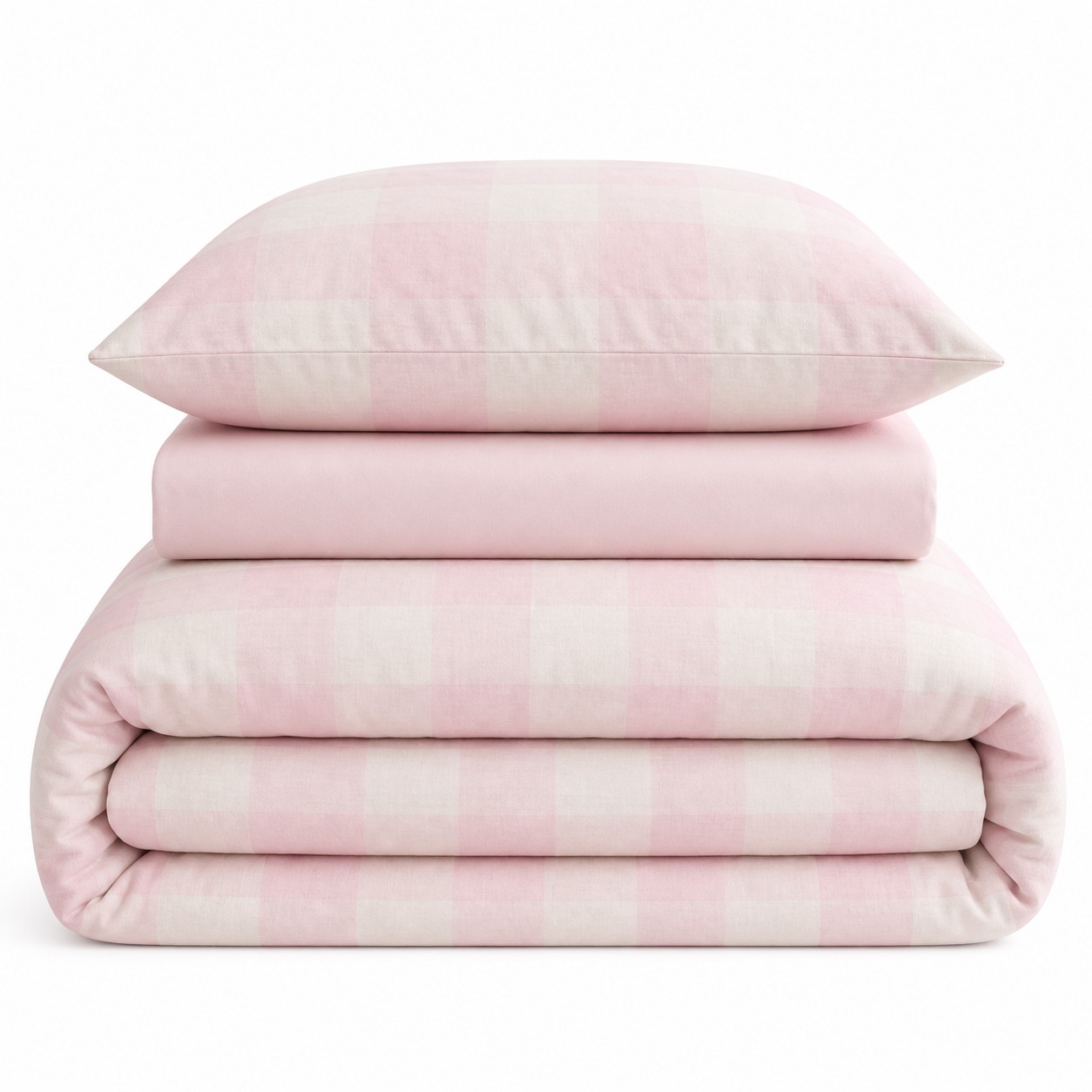 Pink Plaid Cotton Bedding Set