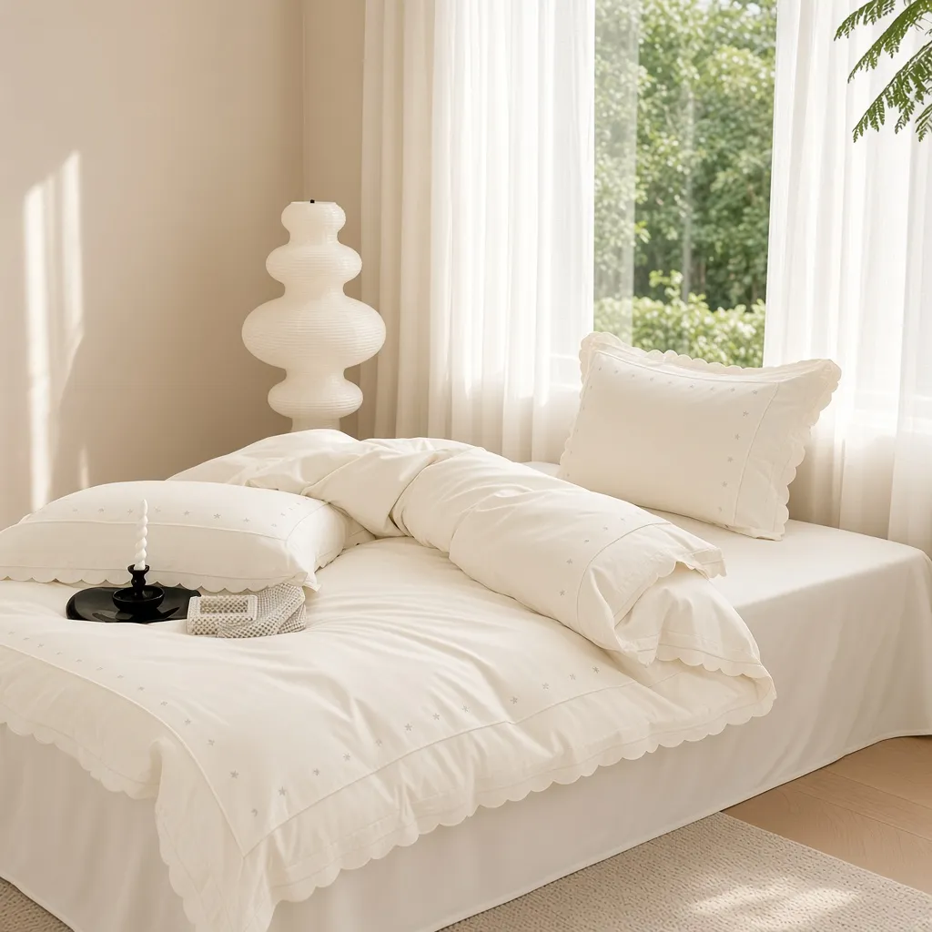 Celestial Ruffle Cotton Embroidered Bedding Bundle