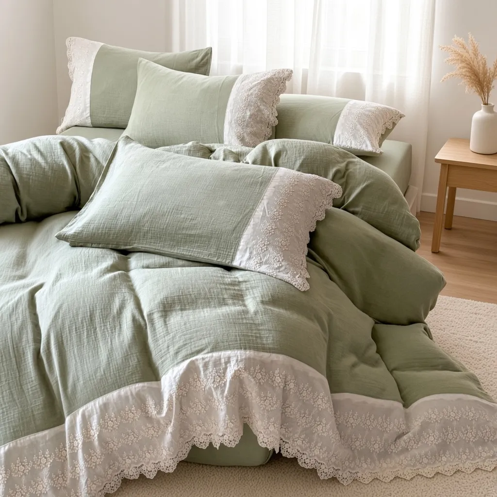 Ruffle Lace Cotton Double Gauze Breathable Bedding Set