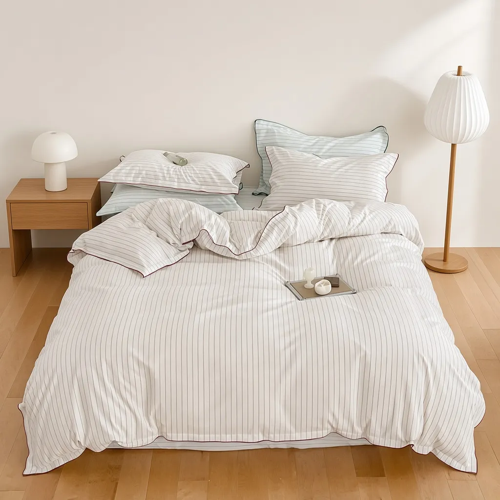Scandinavian Striped Cotton Overlock Bedding Set