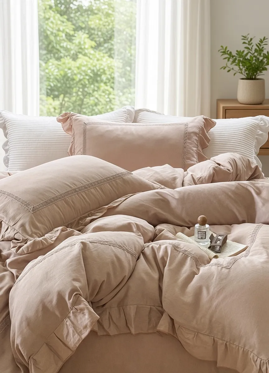 Vintage Lace Ruffle Cotton Double Gauze Breathable Bedding Set