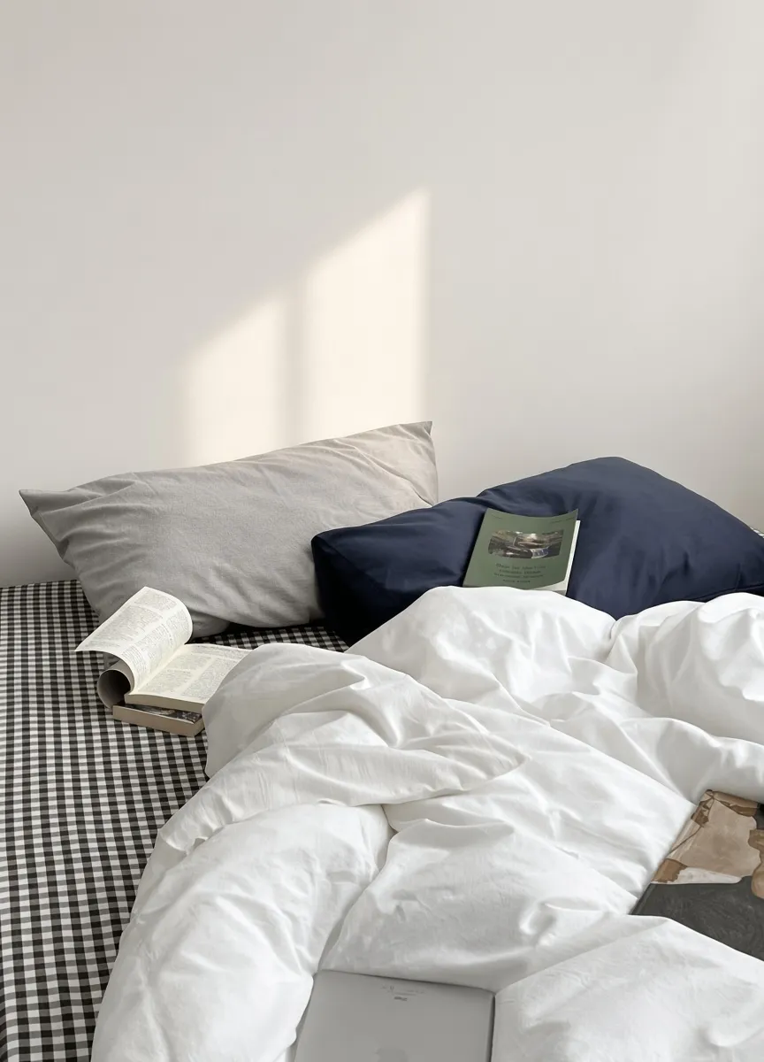 Minimalist Mixed Gingham Cotton Washed Breathable Bedding Set
