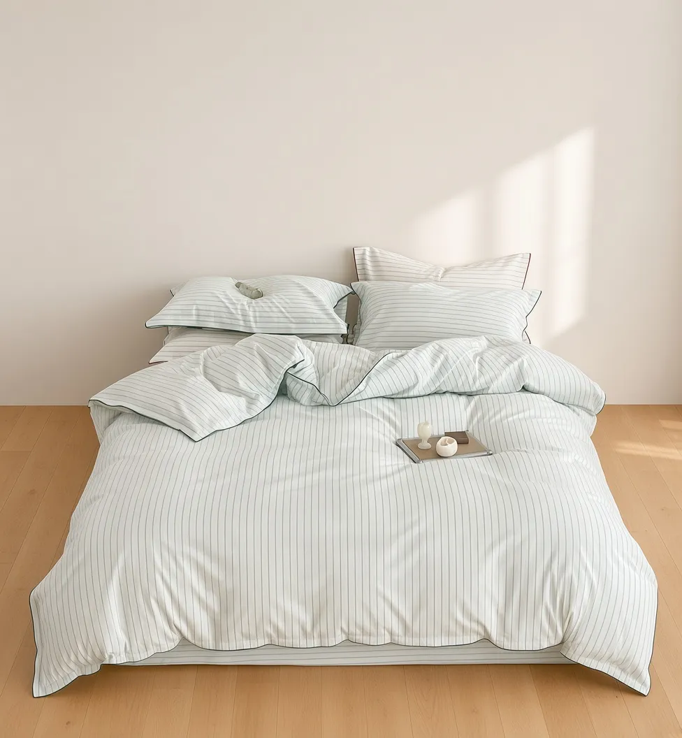 Scandinavian Striped Cotton Overlock Bedding Set