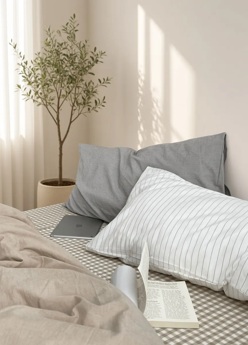 Minimalist Mixed Gingham Cotton Washed Breathable Bedding Set