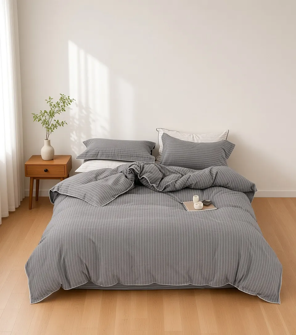 Scandinavian Striped Cotton Overlock Bedding Set
