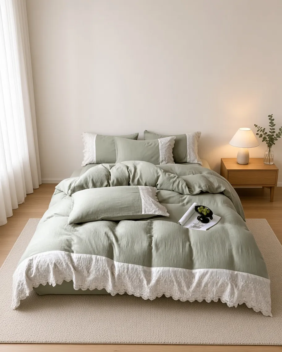 Ruffle Lace Cotton Double Gauze Breathable Bedding Set