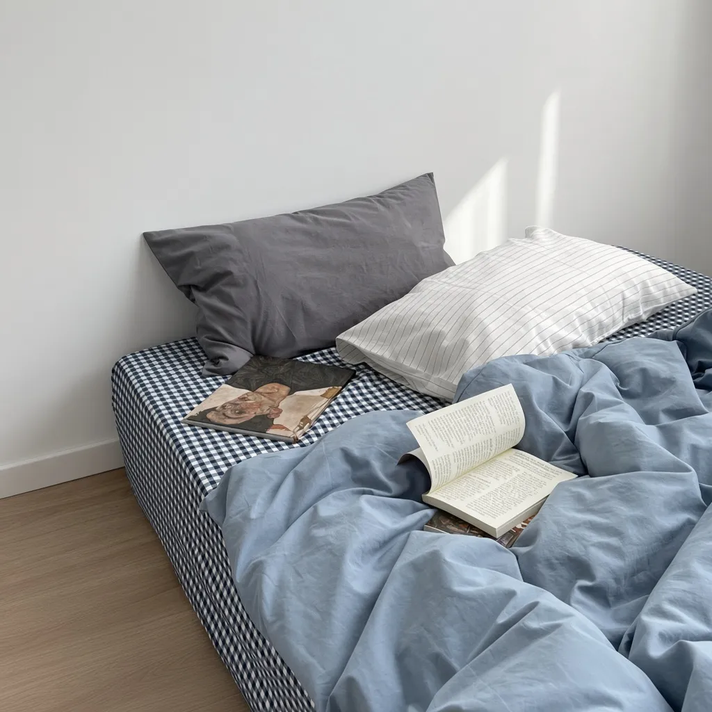 Minimalist Mixed Gingham Cotton Washed Breathable Bedding Set