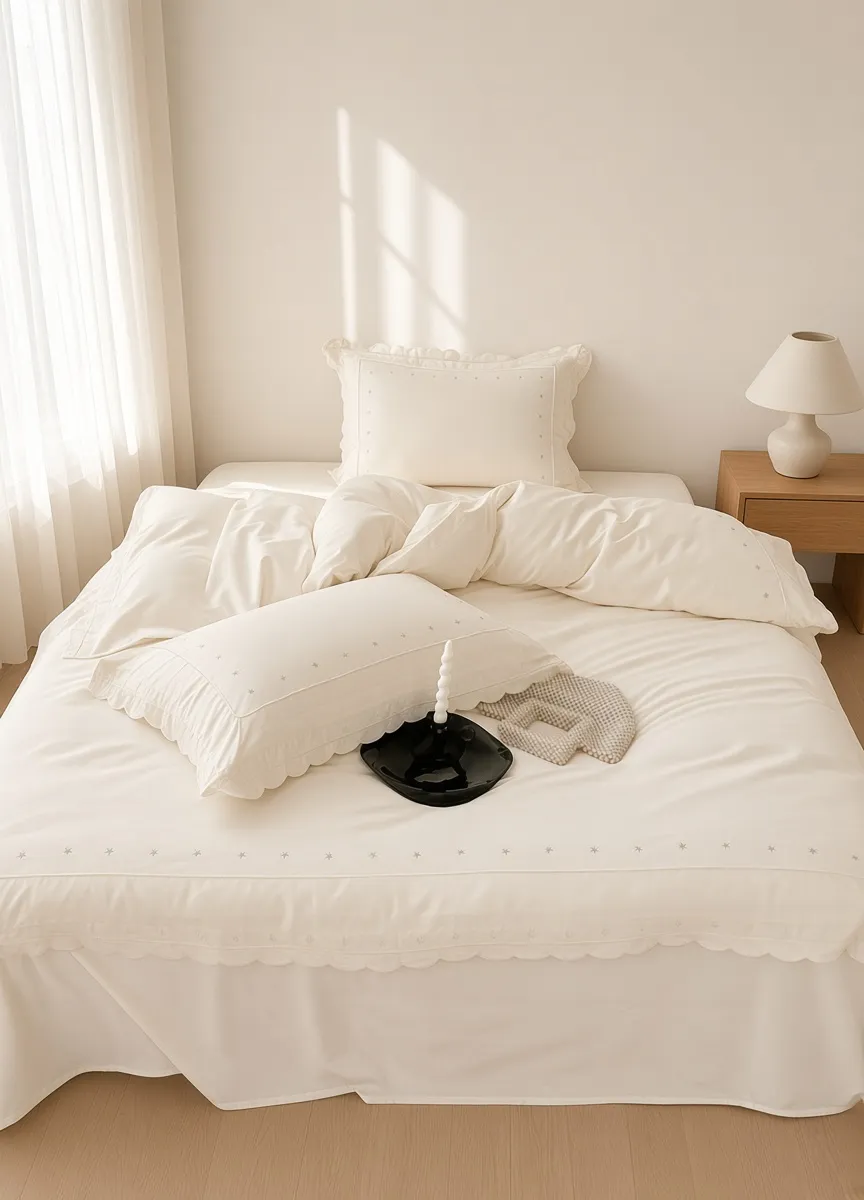 Celestial Ruffle Cotton Embroidered Bedding Bundle