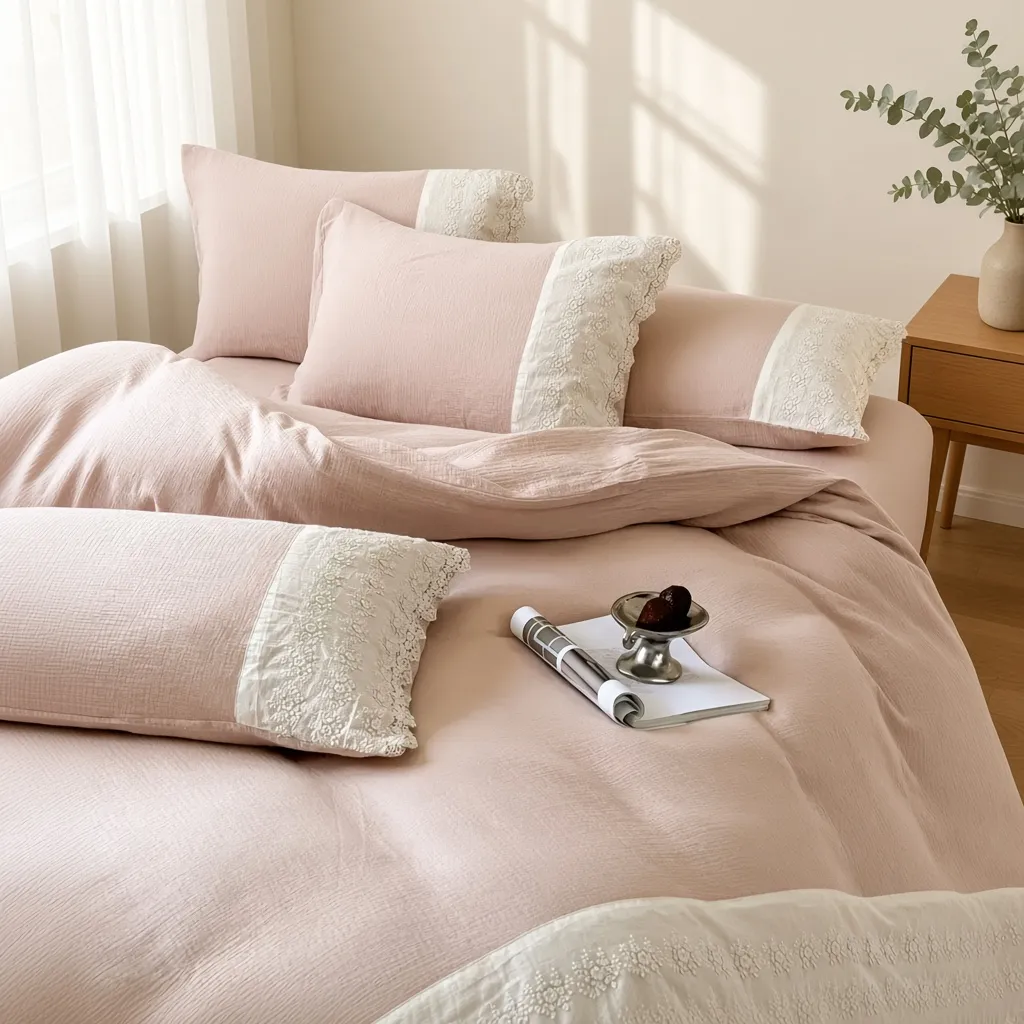 Ruffle Lace Cotton Double Gauze Breathable Bedding Set