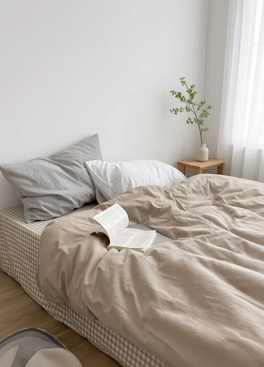 Minimalist Mixed Gingham Cotton Washed Breathable Bedding Set