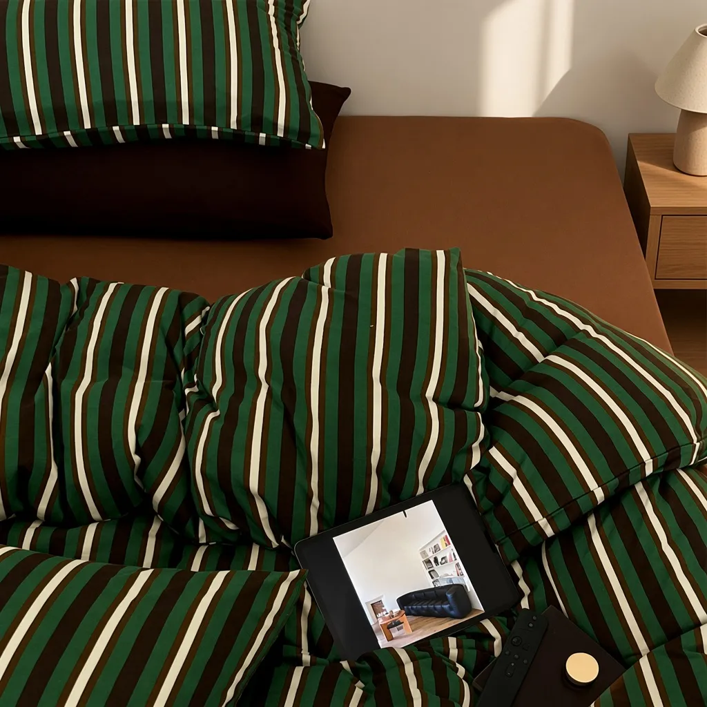 Retro Striped Jersey Knit Bedding Set