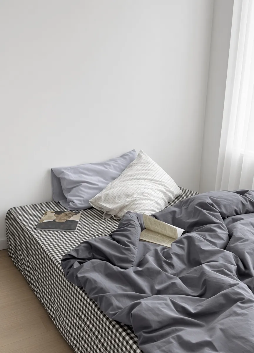 Minimalist Mixed Gingham Cotton Washed Breathable Bedding Set