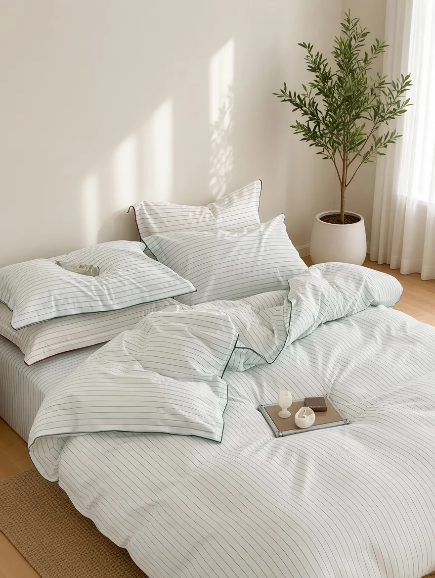 Scandinavian Striped Cotton Overlock Bedding Set
