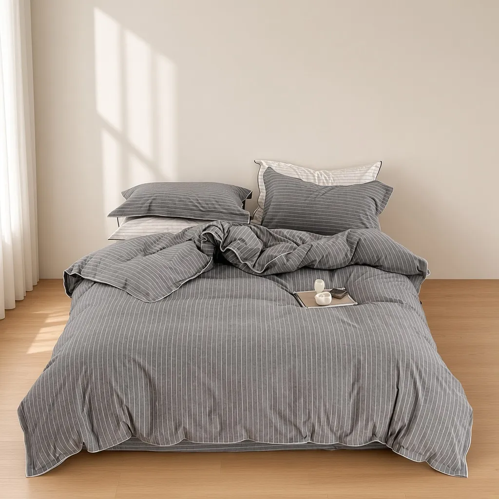 Scandinavian Striped Cotton Overlock Bedding Set