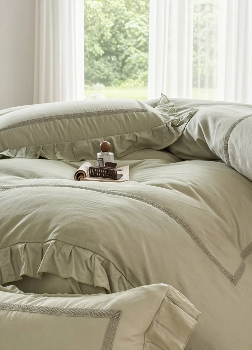 Vintage Lace Ruffle Cotton Double Gauze Breathable Bedding Set