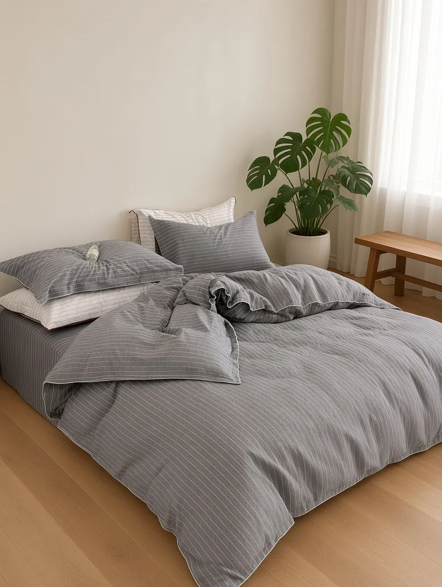 Scandinavian Striped Cotton Overlock Bedding Set