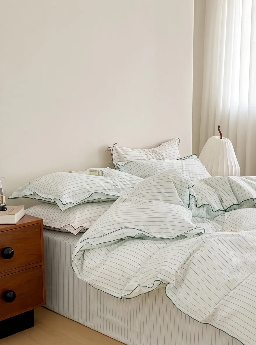 Scandinavian Striped Cotton Overlock Bedding Set