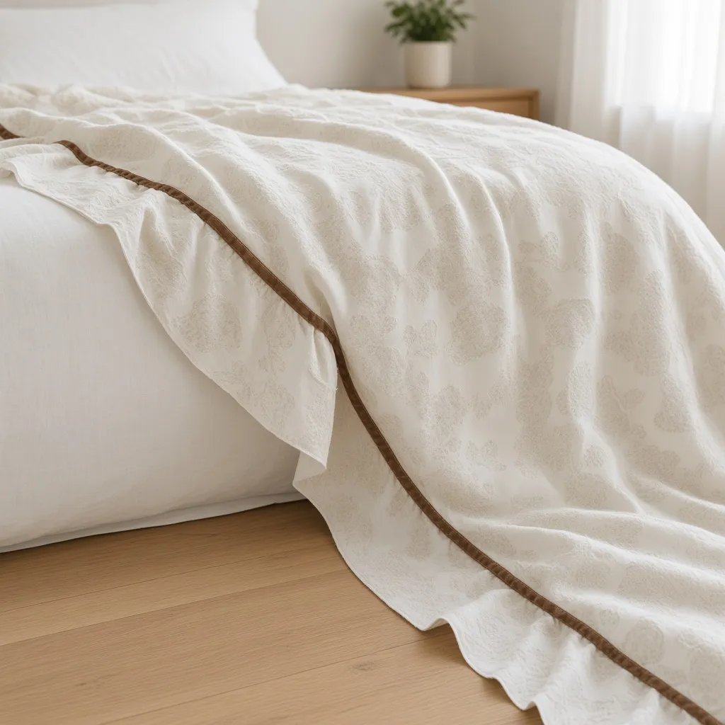 Floral Ruffle Linen Cotton Embroidered Bedding Set