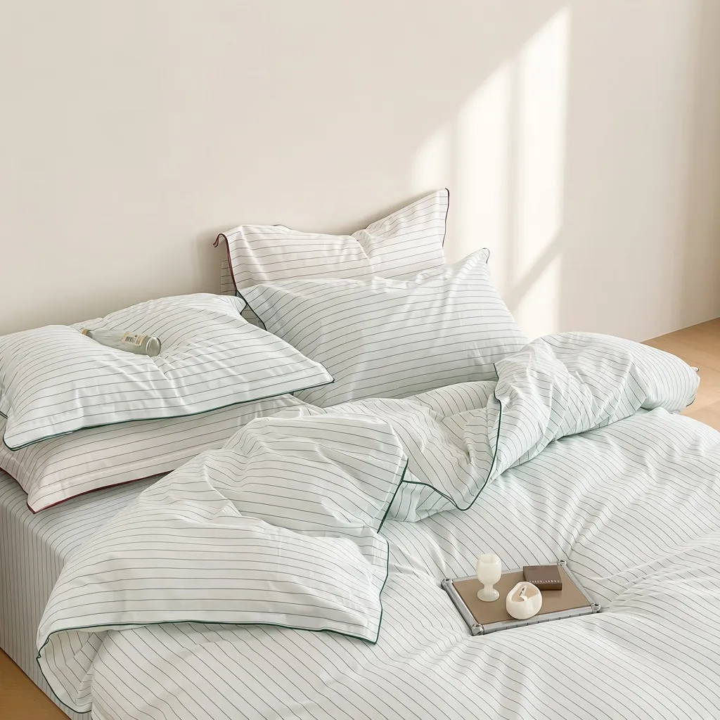 Scandinavian Striped Cotton Overlock Bedding Set