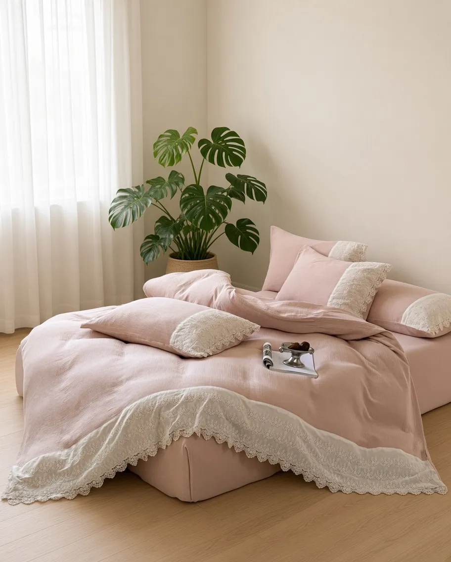 Ruffle Lace Cotton Double Gauze Breathable Bedding Set