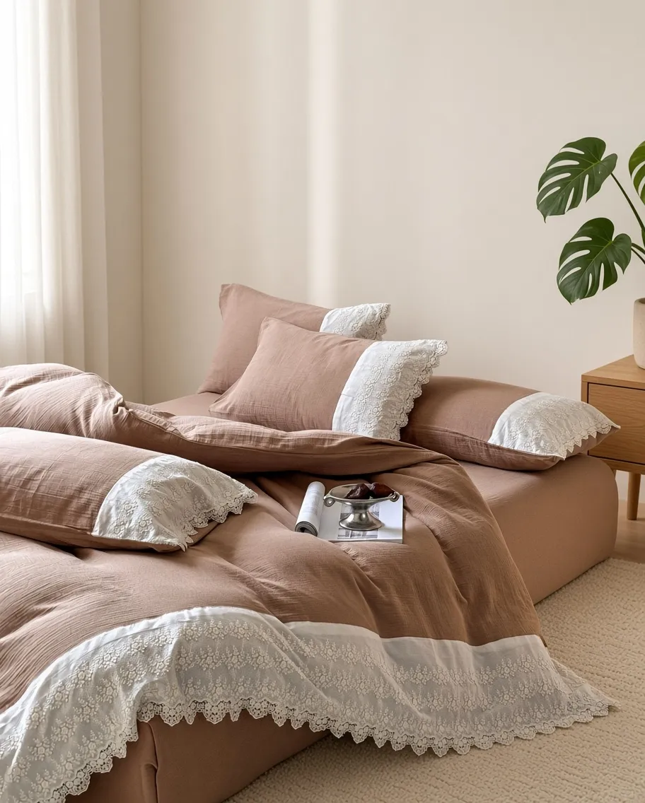 Ruffle Lace Cotton Double Gauze Breathable Bedding Set