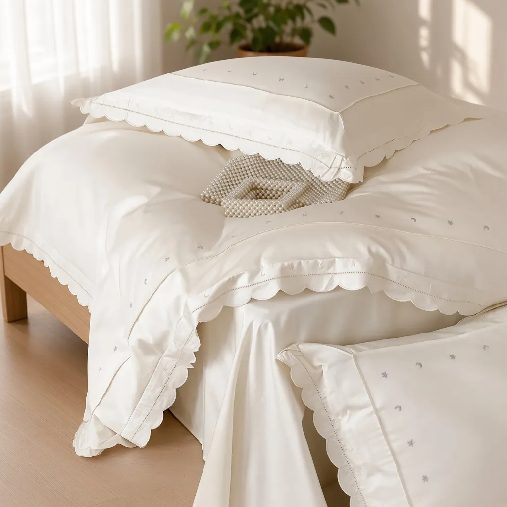 Celestial Ruffle Cotton Embroidered Bedding Bundle
