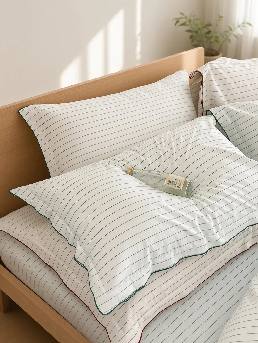 Scandinavian Striped Cotton Overlock Bedding Set