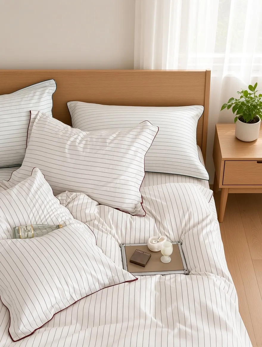 Scandinavian Striped Cotton Overlock Bedding Set