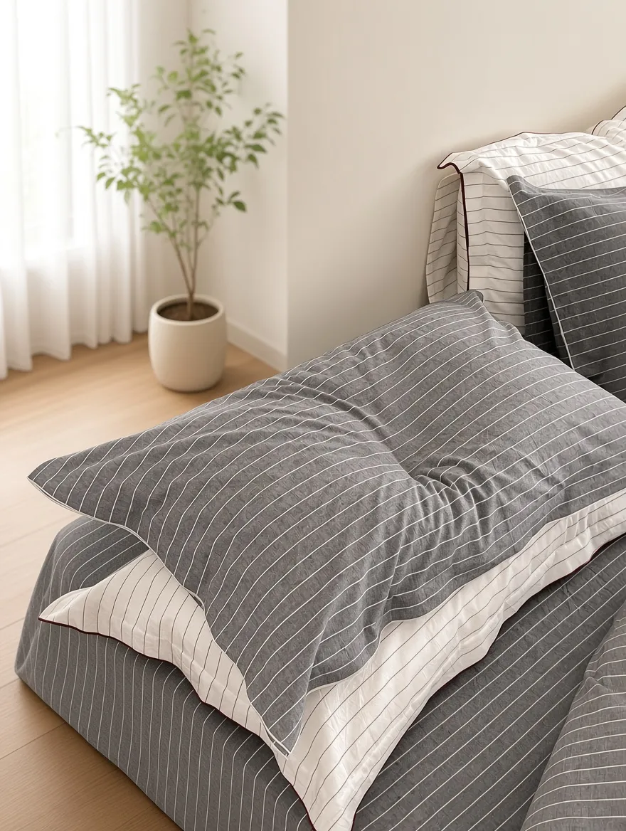 Scandinavian Striped Cotton Overlock Bedding Set