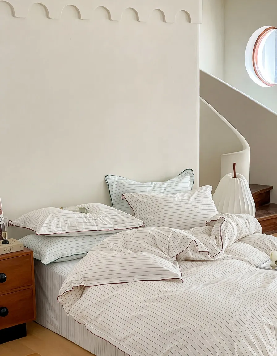 Scandinavian Striped Cotton Overlock Bedding Set