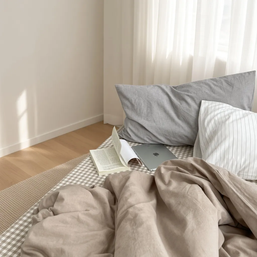 Minimalist Mixed Gingham Cotton Washed Breathable Bedding Set