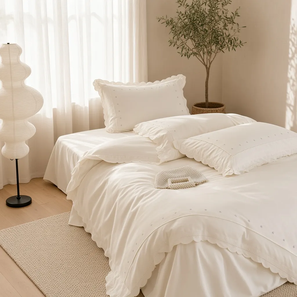Celestial Ruffle Cotton Embroidered Bedding Bundle