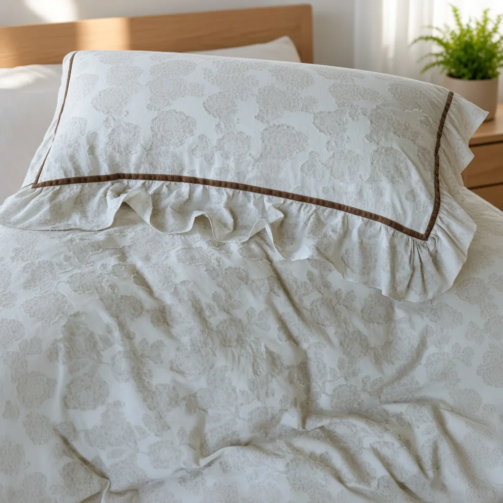 Floral Ruffle Linen Cotton Embroidered Bedding Set