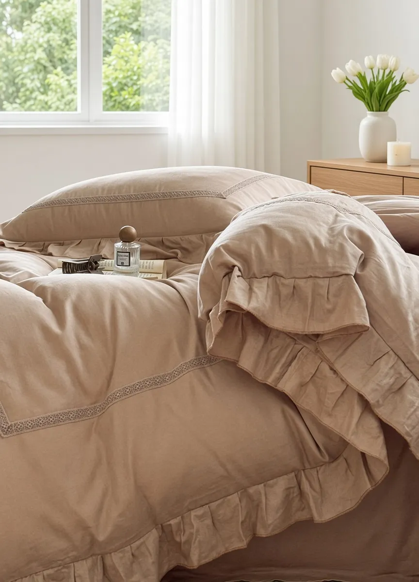 Vintage Lace Ruffle Cotton Double Gauze Breathable Bedding Set