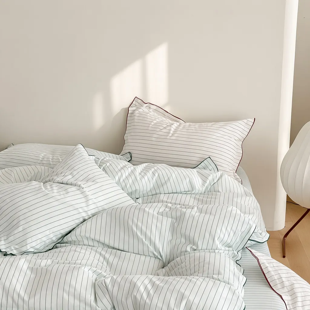 Scandinavian Striped Cotton Overlock Bedding Set