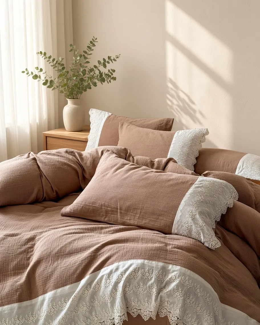 Ruffle Lace Cotton Double Gauze Breathable Bedding Set