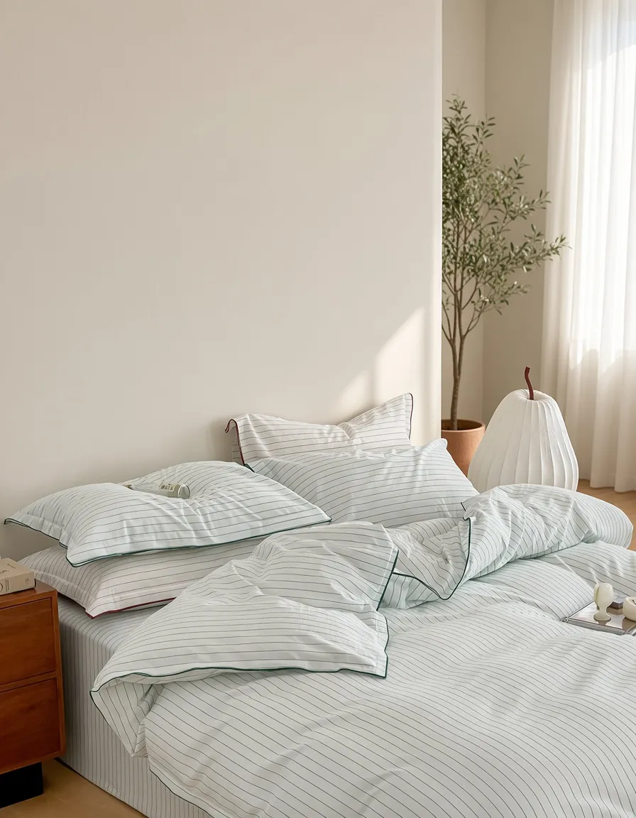 Scandinavian Striped Cotton Overlock Bedding Set