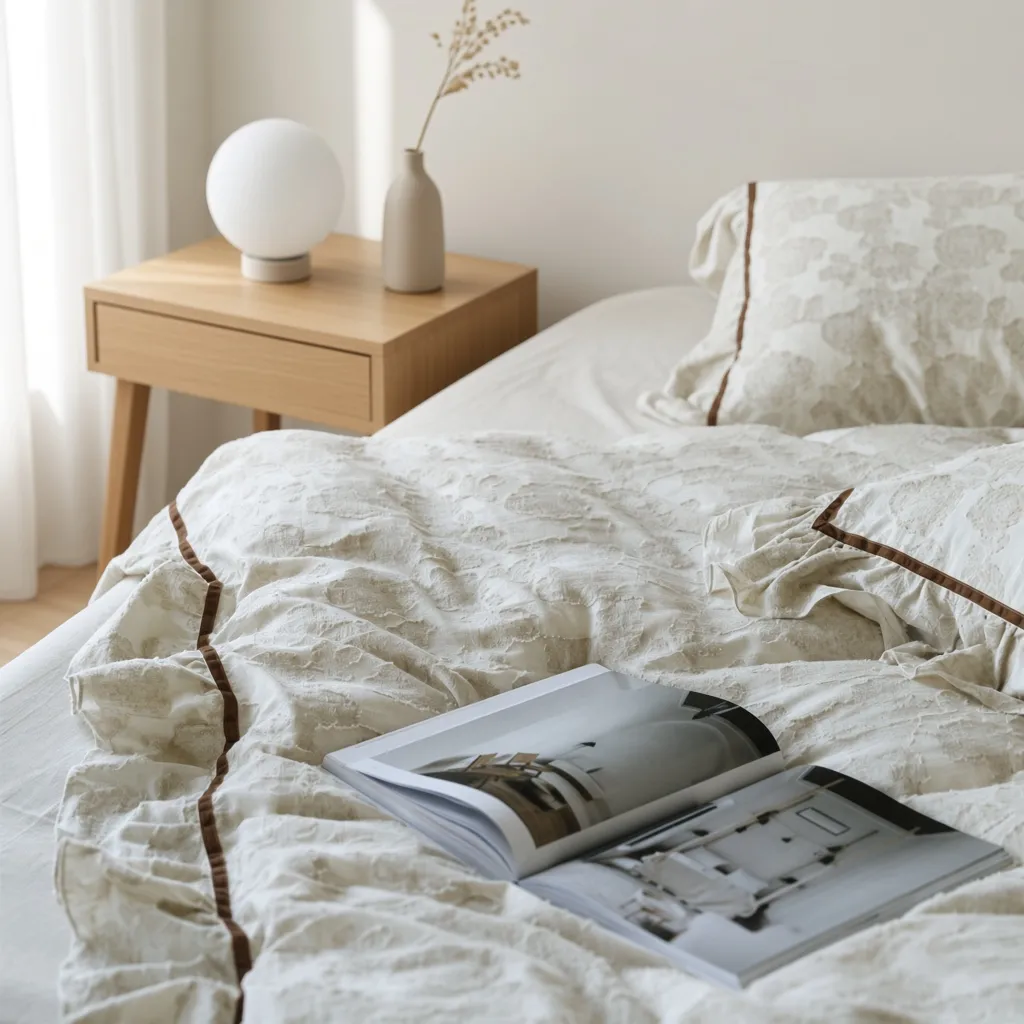 Floral Ruffle Linen Cotton Embroidered Bedding Set
