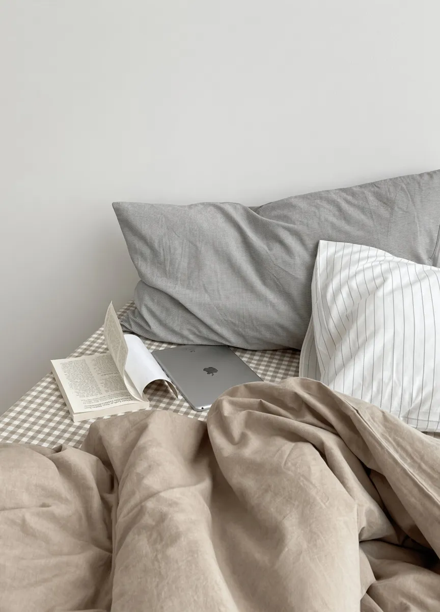 Minimalist Mixed Gingham Cotton Washed Breathable Bedding Set