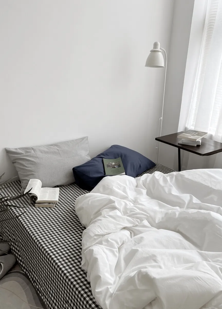 Minimalist Mixed Gingham Cotton Washed Breathable Bedding Set