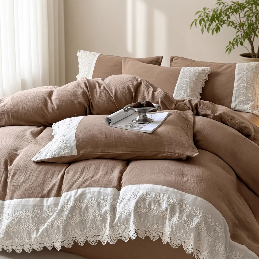 Ruffle Lace Cotton Double Gauze Breathable Bedding Set