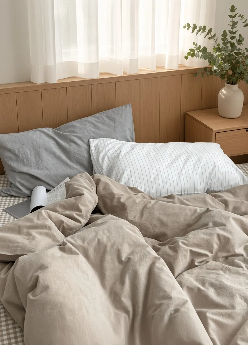 Minimalist Mixed Gingham Cotton Washed Breathable Bedding Set