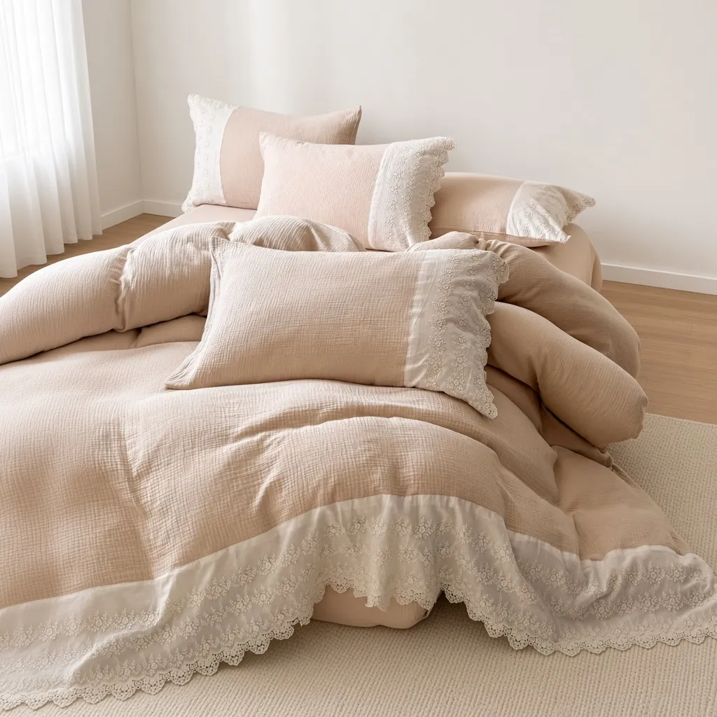 Ruffle Lace Cotton Double Gauze Breathable Bedding Set