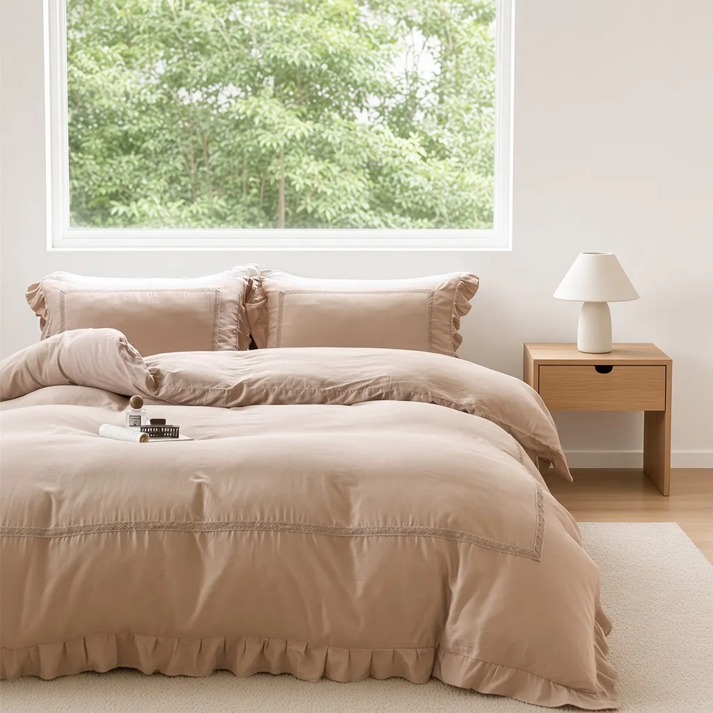 Vintage Lace Ruffle Cotton Double Gauze Breathable Bedding Set