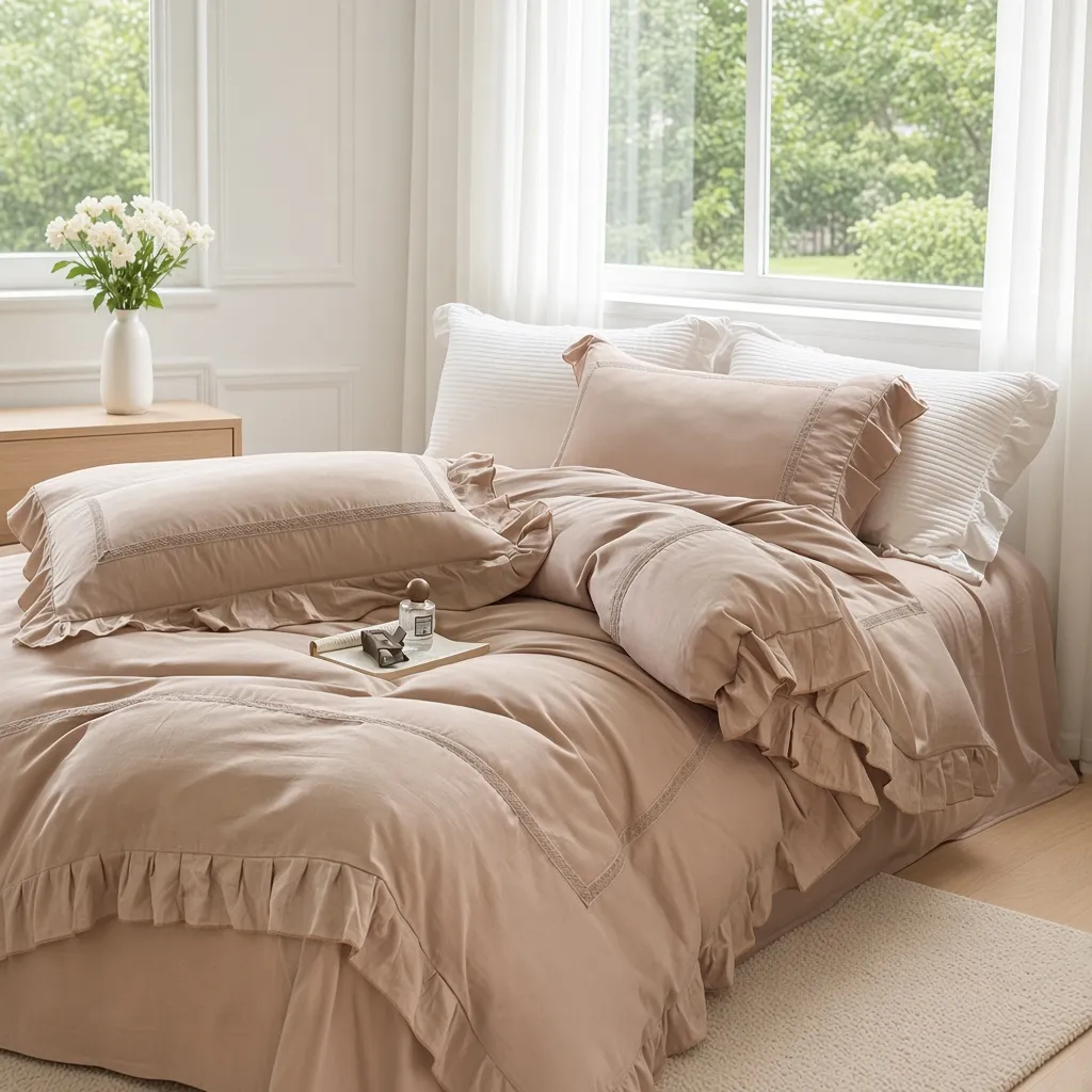 Vintage Lace Ruffle Cotton Double Gauze Breathable Bedding Set