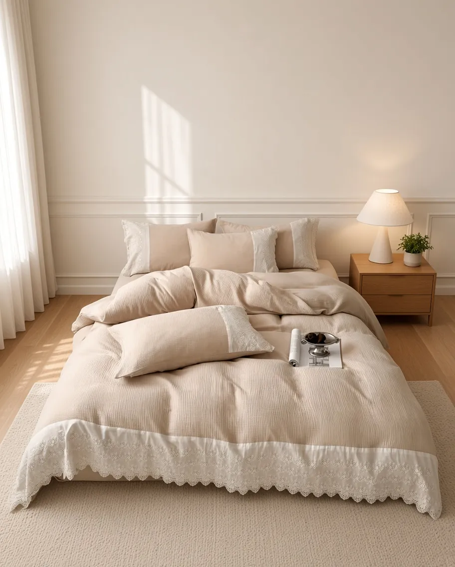 Ruffle Lace Cotton Double Gauze Breathable Bedding Set