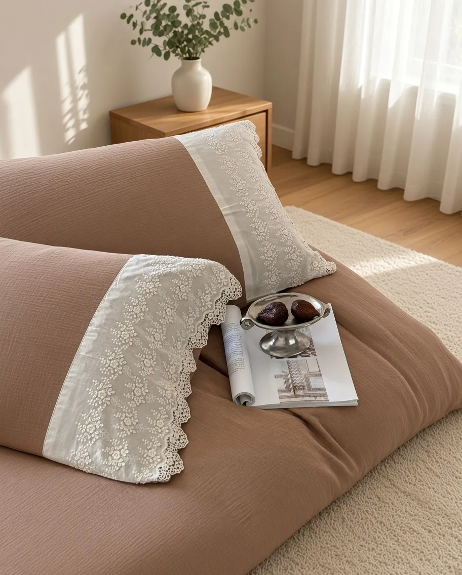 Ruffle Lace Cotton Double Gauze Breathable Bedding Set
