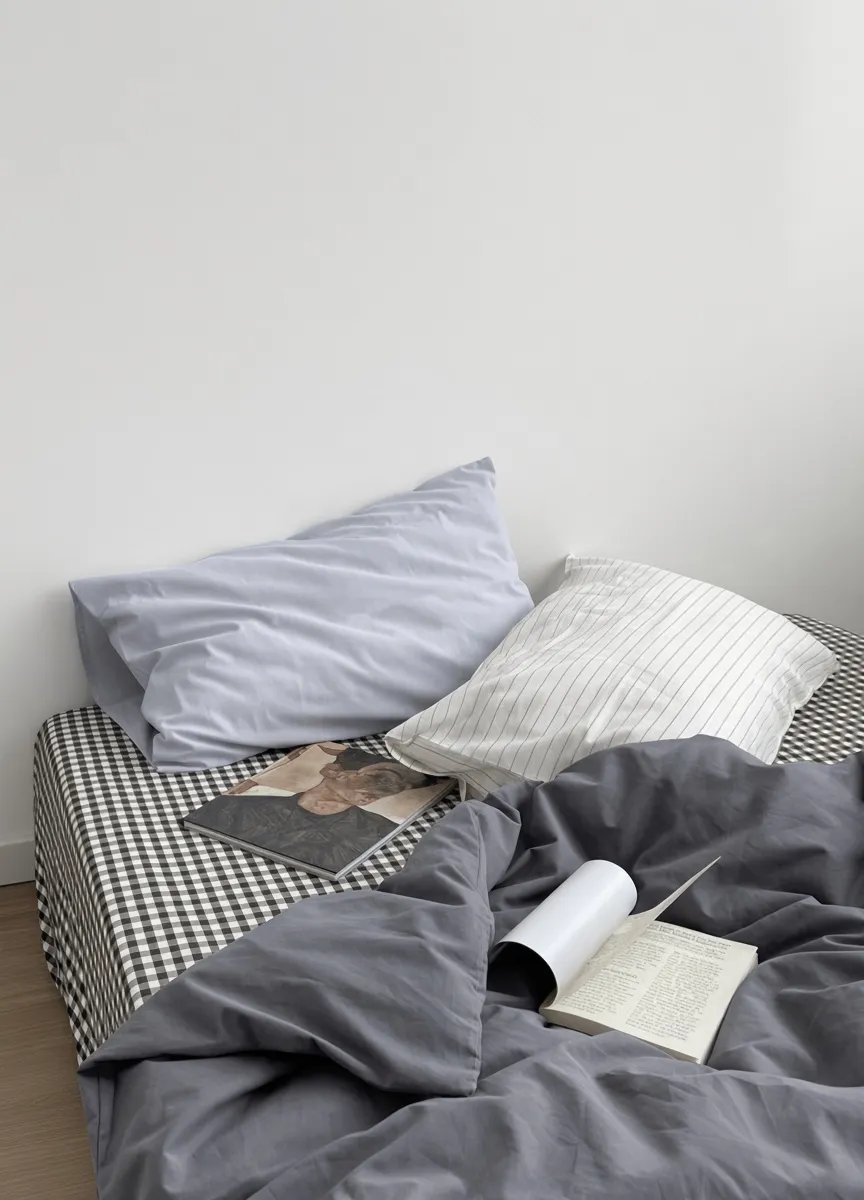 Minimalist Mixed Gingham Cotton Washed Breathable Bedding Set