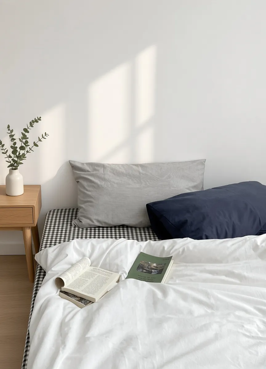 Minimalist Mixed Gingham Cotton Washed Breathable Bedding Set